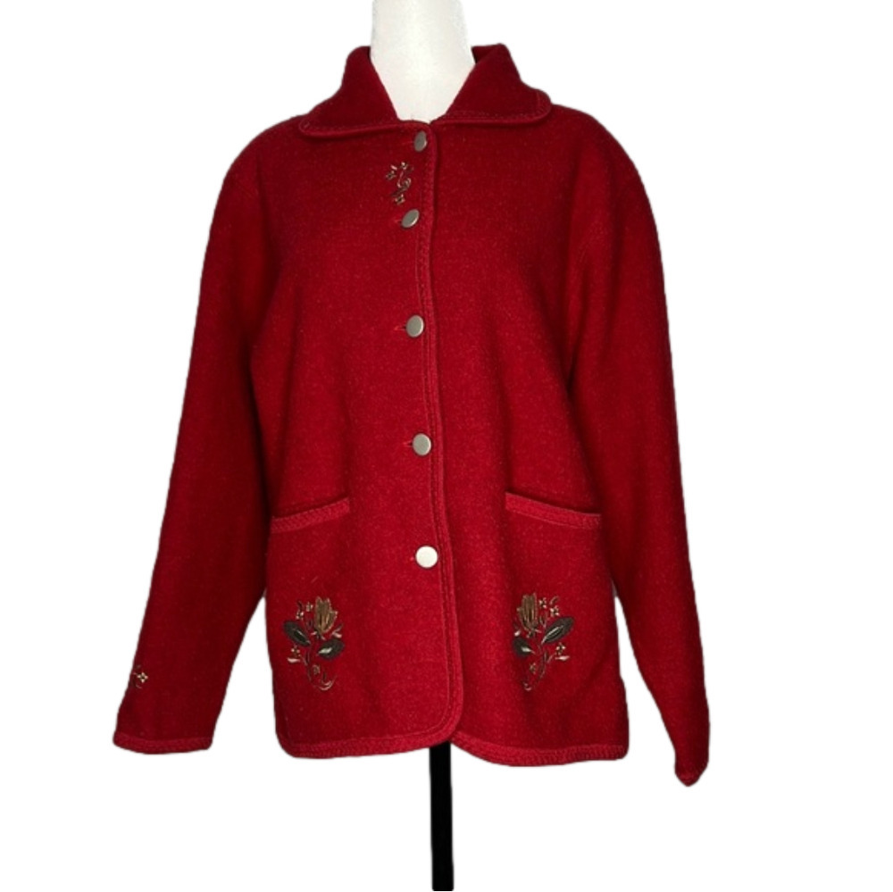 baya red wool embroidered cardigan jacket